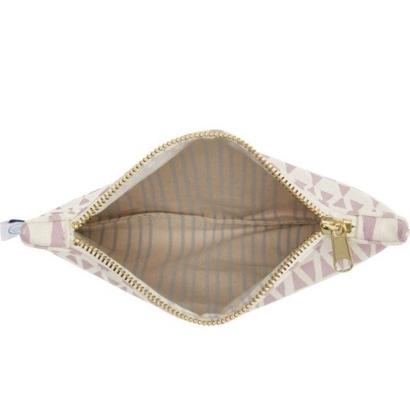 Dance Happy NWT Geometric Pattern Canvas Zipped Pouch Cosmetic Bag Light Mauve - Picture 3 of 5